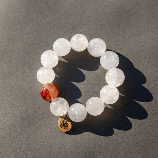 White Phantom x Red Hematite | Large 16mm Natural Stone Power Stone Bracelet