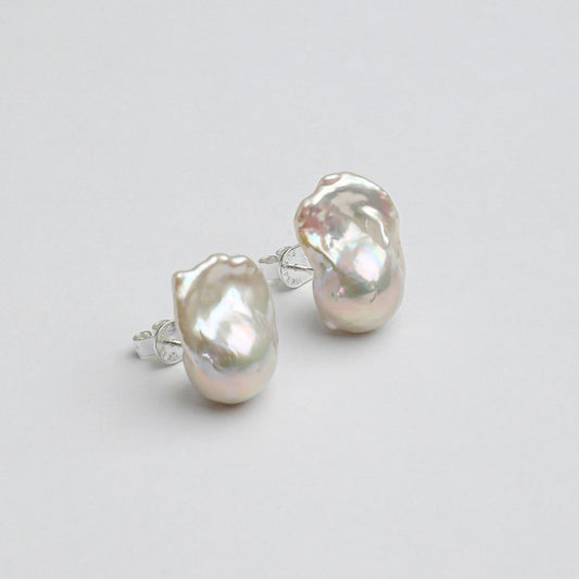 PURAPERLA 天然バロック淡水パール ピアス|約2㎝ 大粒|K925シルバー エネルギージュエリー