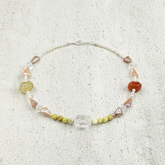 PURAPERLA マルチジェム × 淡水パール ナチュラルエナジーネックレス|光彩の調和(S925)