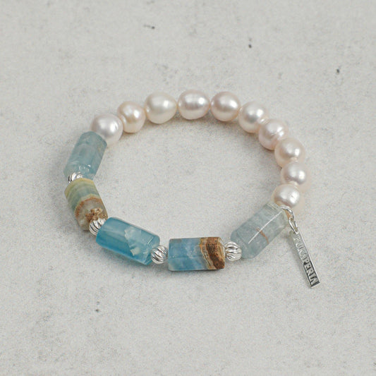 PURAPERLA ブルーオニキス × 淡水パール ナチュラルエナジーブレスレット