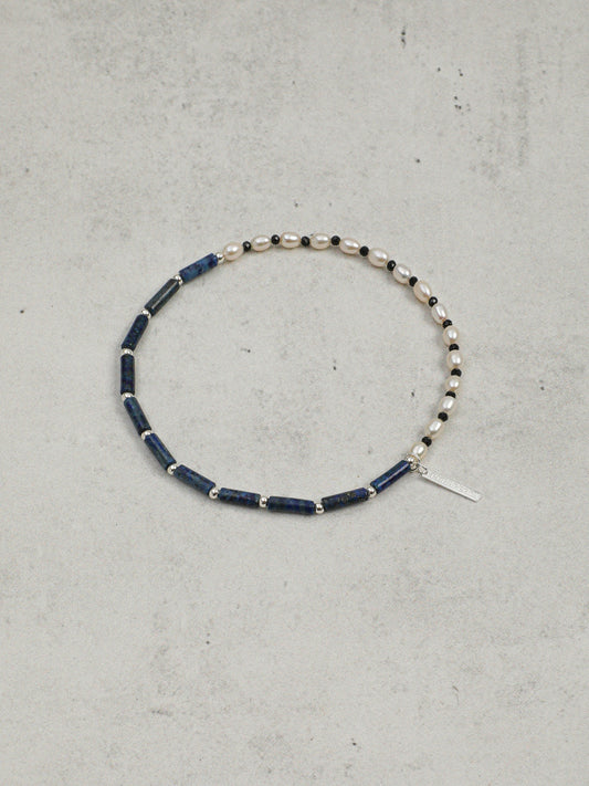 PURAPERLA ラピスラズリ × ブラックトルマリン × 淡水パール 二連ブレスレット ナチュラルエナジーブレスレット|静青の均衡