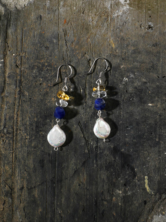 天然バロックパール×ブルーレースアゲート ピアス|パール×ストーン|K925シルバー|エネルギージュエリー