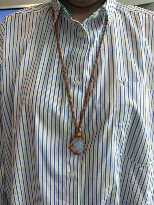 Handmade natural stone macrame pendant strap with power stone