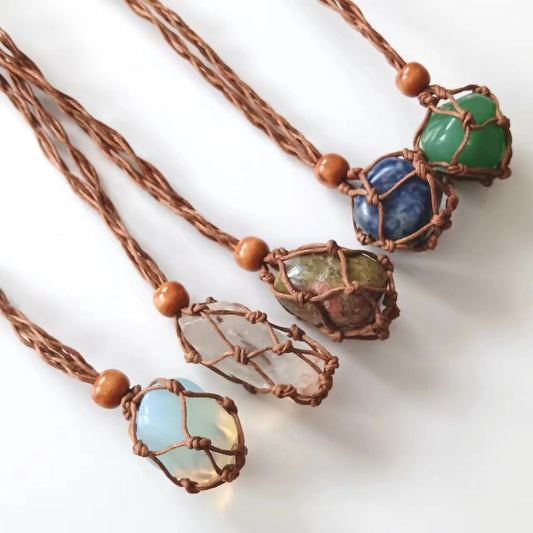 Handmade natural stone macrame pendant strap with power stone