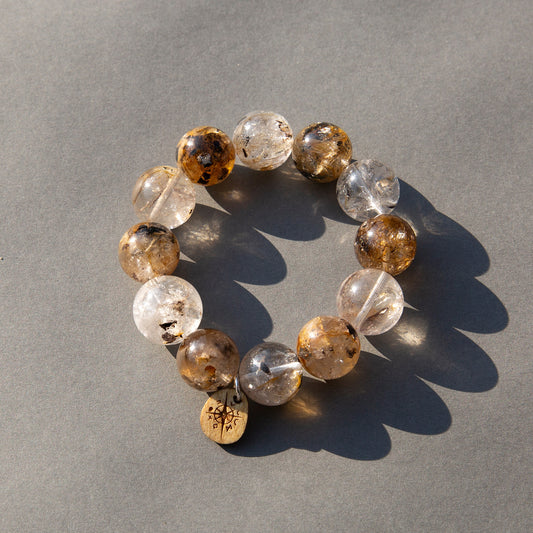 Two-Tone Herkimer Glow ブラウン×クリア ハーキマーダイヤモンド ブレスレット｜大粒15mm＋ 天然石パワーストーンブレスレット