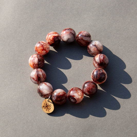 Rare Deep Red Hematite Quartz | Large 15mm Natural Stone Power Stone Bracelet (Highly Vibrant Rare Color)