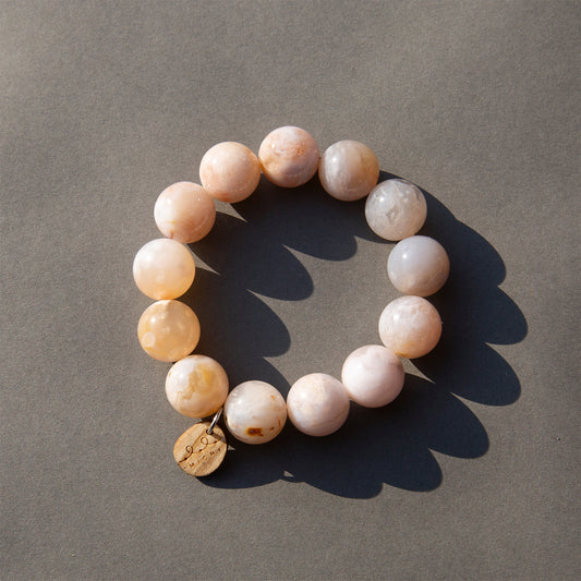 Sakura Agate | Large 15mm Natural Stone Power Stone Bracelet (Gentle, Soothing Sakura Agate)