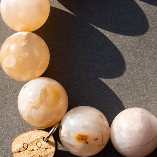 Sakura Agate | Large 15mm Natural Stone Power Stone Bracelet (Gentle, Soothing Sakura Agate)