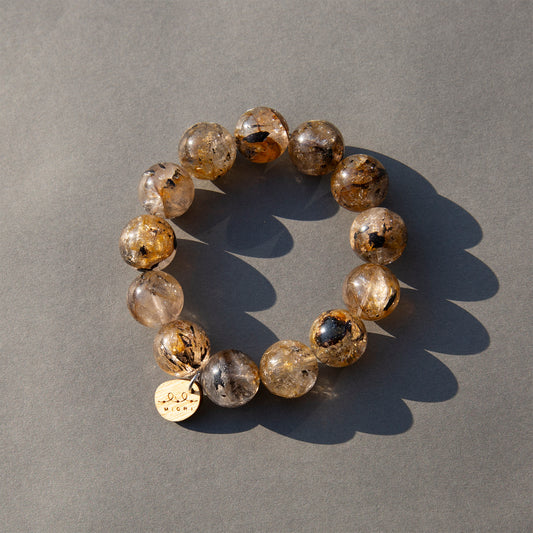 Rare Brown Herkimer Diamond | Large 15mm Natural Stone Power Stone Bracelet (High Transparency Grade)