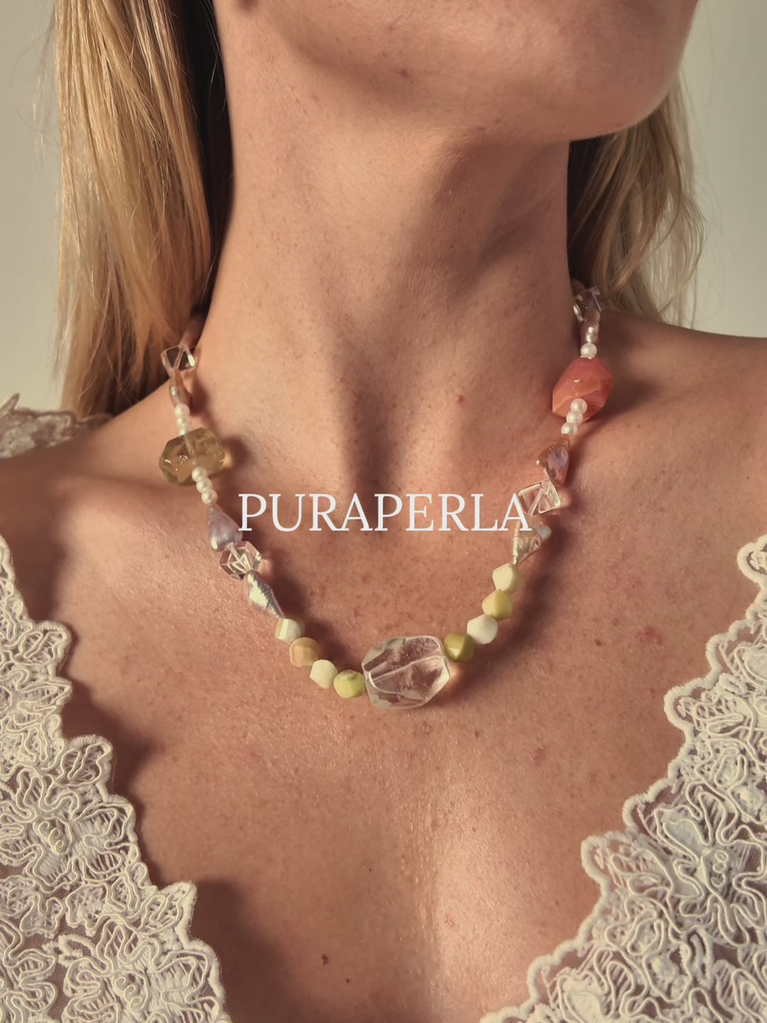 PURAPERLA マルチジェム × 淡水パール ナチュラルエナジーネックレス｜光彩の調和（S925）