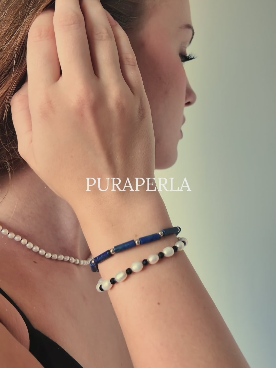 PURAPERLA ラピスラズリ × ブラックトルマリン × 淡水パール 二連ブレスレット ナチュラルエナジーブレスレット｜静青の均衡